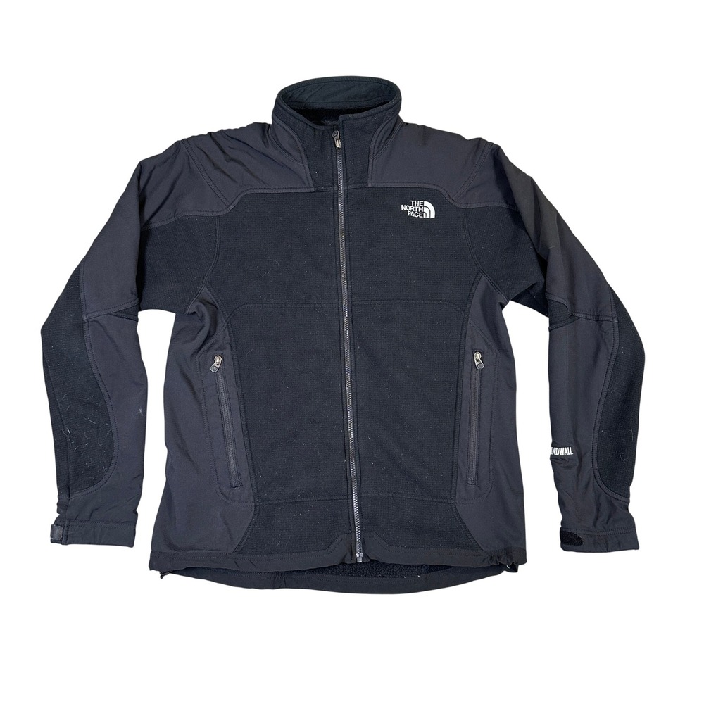 Vintage North Face WindWall Fleece Jacket Mens Black Full Zip Softshell Hiking L